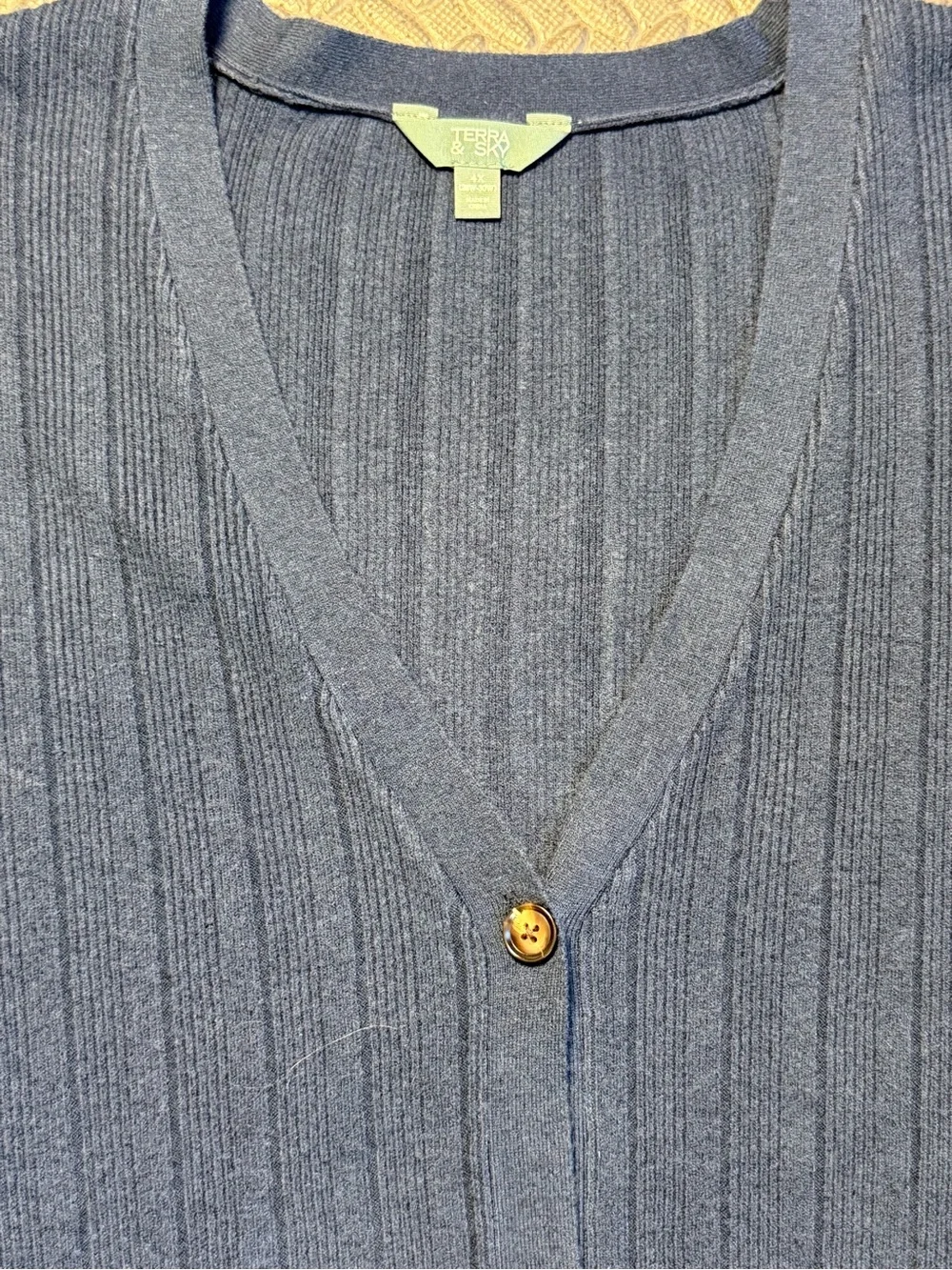 NWT Terra & Sky Plus Size 4X Ribbed Cardigan & Tank Twin Sweater Set Navy Blue